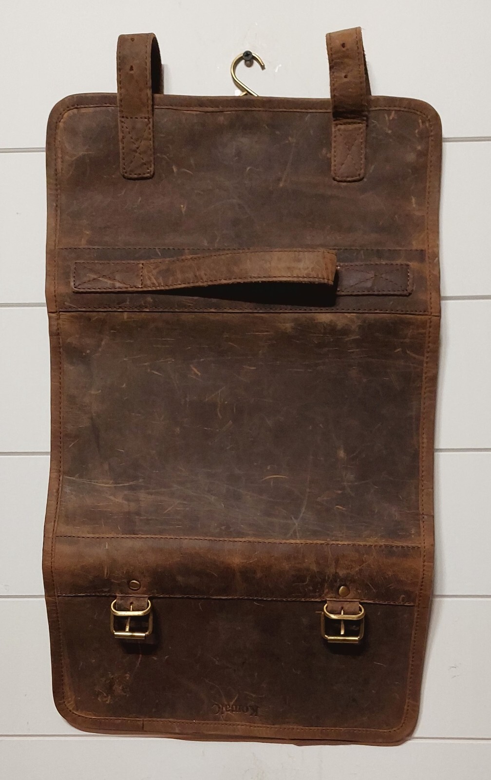 KomalC Genuine Buffalo Leather Hanging Toiletry Bag