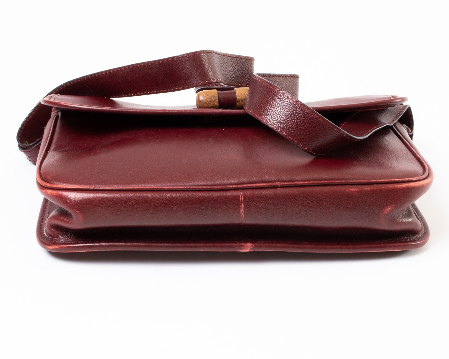 Bottega Veneta Burgundy Leather Structured Tote Messenger Bag w. Wood Toggle