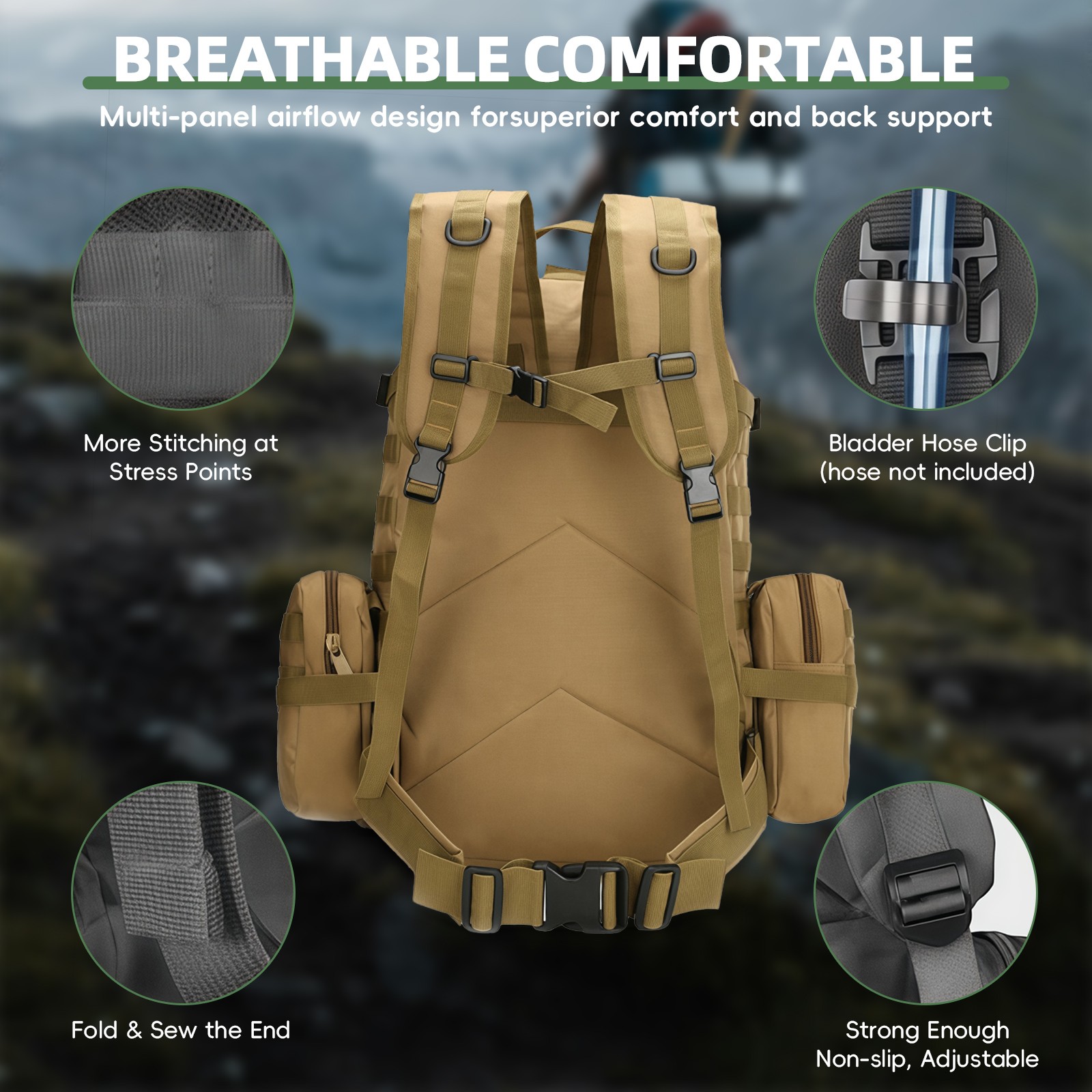 75L Large Military Tactical Backpack for Men Camping Hiking Waterproof Backpack