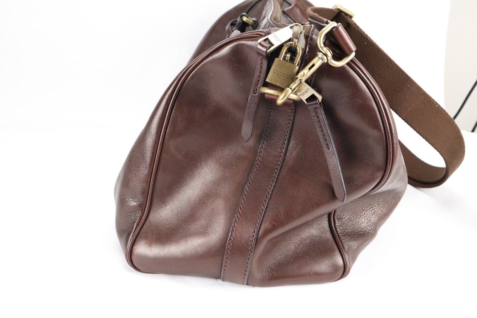 Coach F71071 Leather Duffle Weekender Travel Bag Mahogany w/ Strap Keys
