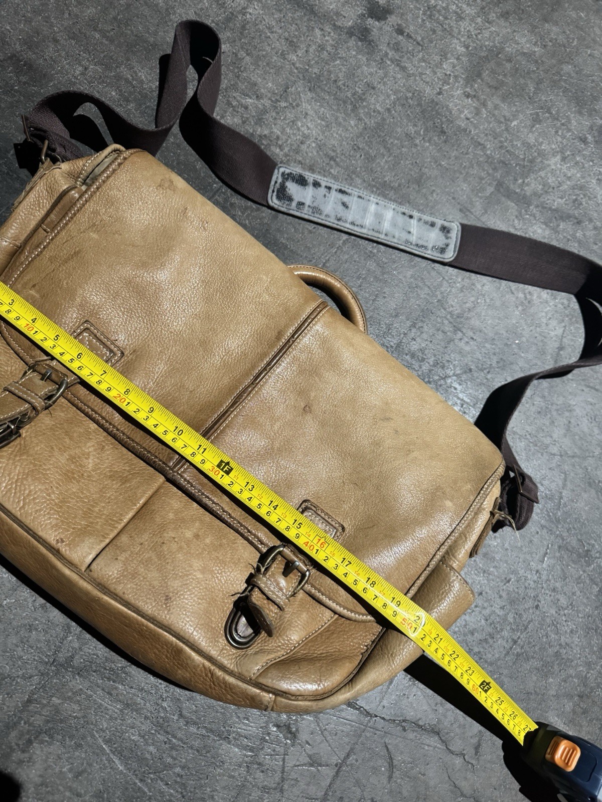 Vtg LL Bean Leather Laptop Messenger Briefcase Bag Tan Brown Expandable Preppy