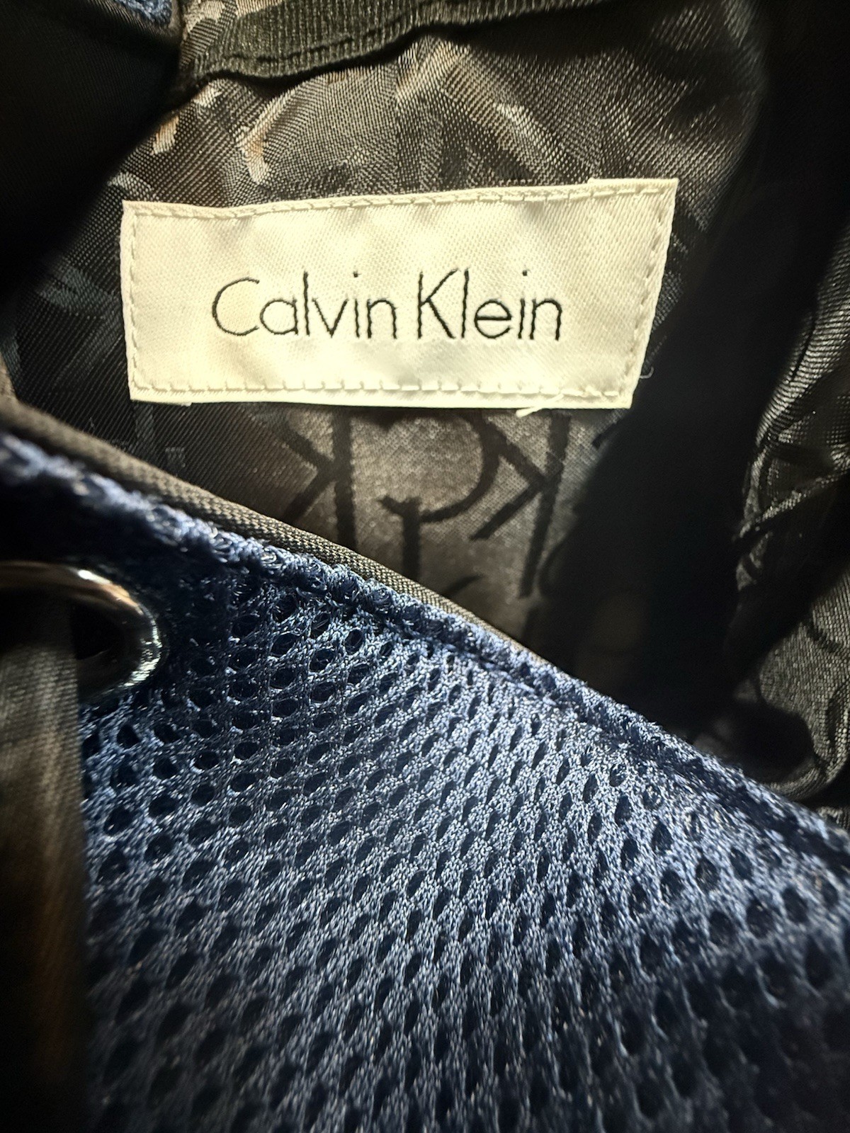 Calvin Klein Flap Top Flap Black/Blue Fabric Weave 18″ Backpack Pockets Logo