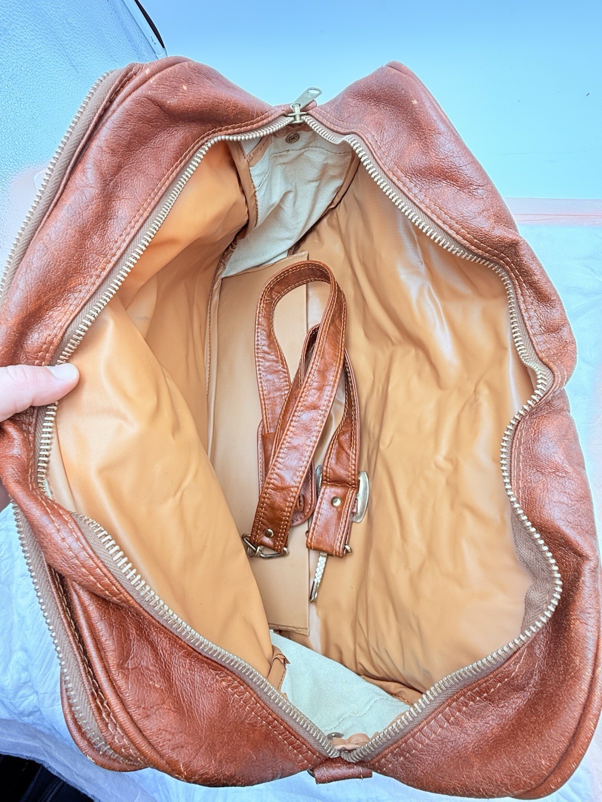 Vintage Leather Briefcase Made In Korea 2 Main Compartments +Pockets