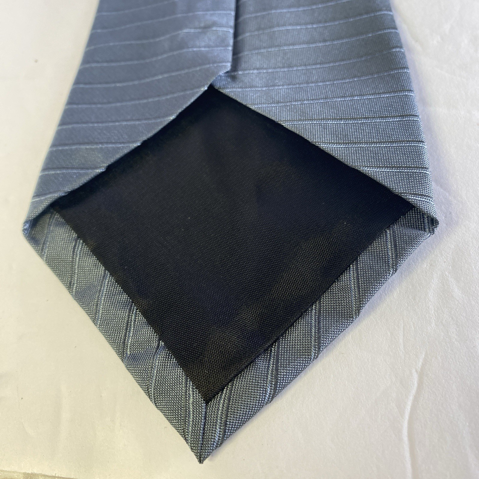 Donna Karan Vintage Tie USA Made Retro Silk 100% Gray Stripe New W Tag 56″