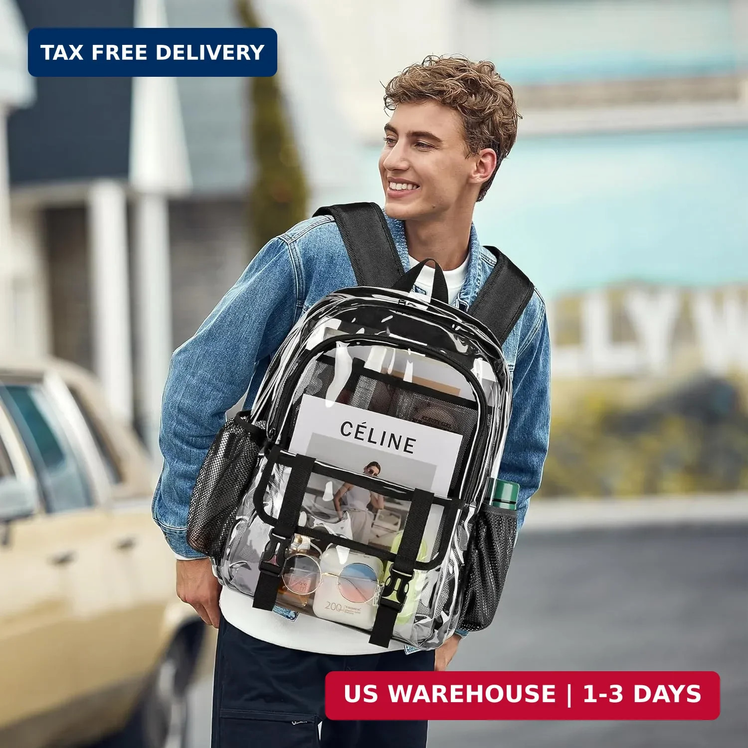 Clear Backpack, Large Clear Bag Stadium Heavy Duty PVC Transparent See Through B