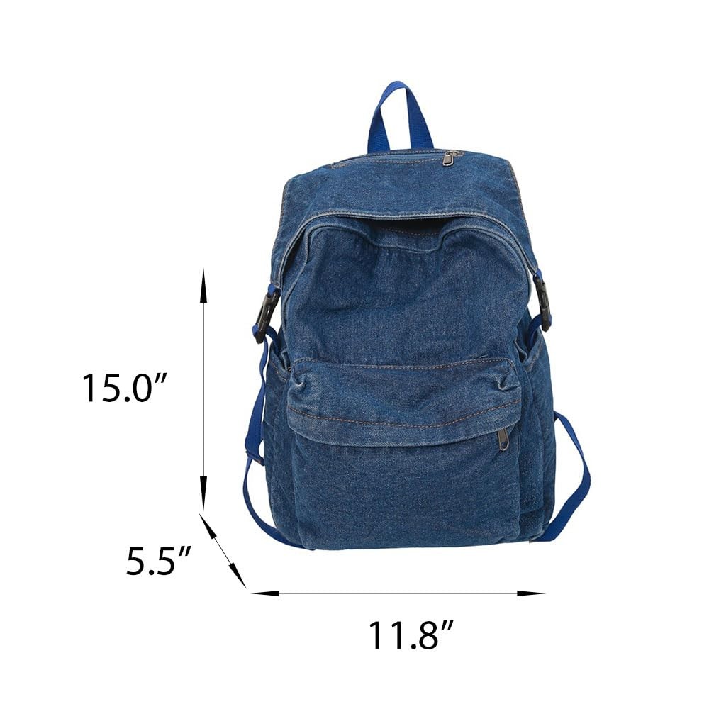 Classic Retro Denim Backpack Y2K Aesthetic Shoulder Bag Lightweight Black