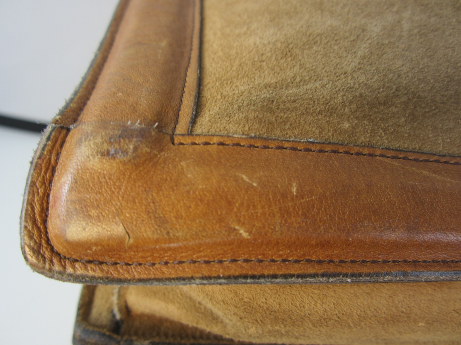 Vtg London Harness Co Boston Brown Tan Leather Suede Brief Case Handle Bag
