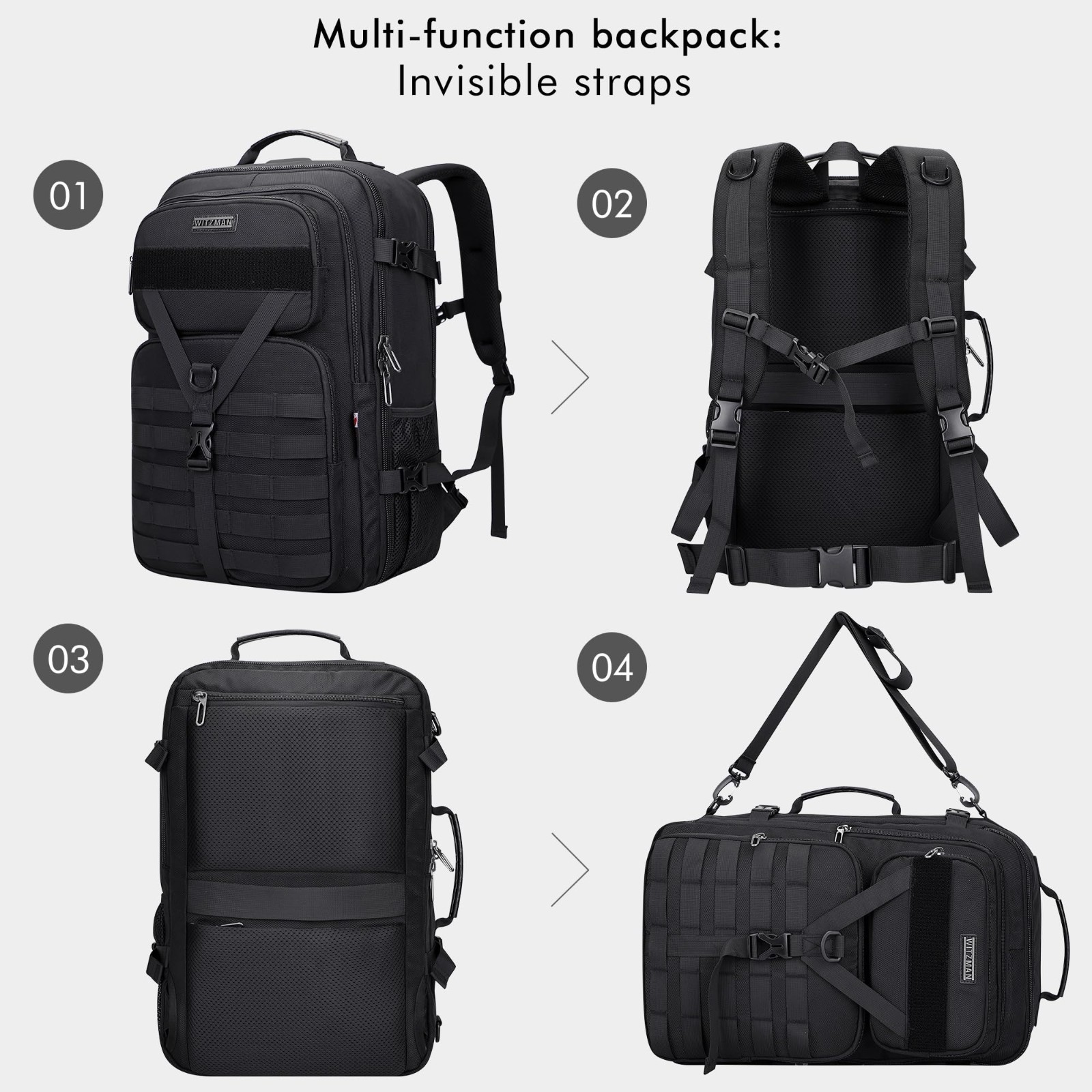 Large 45L Convertible Travel Backpack for Men – Fits 17″ Laptop, Airline Approve