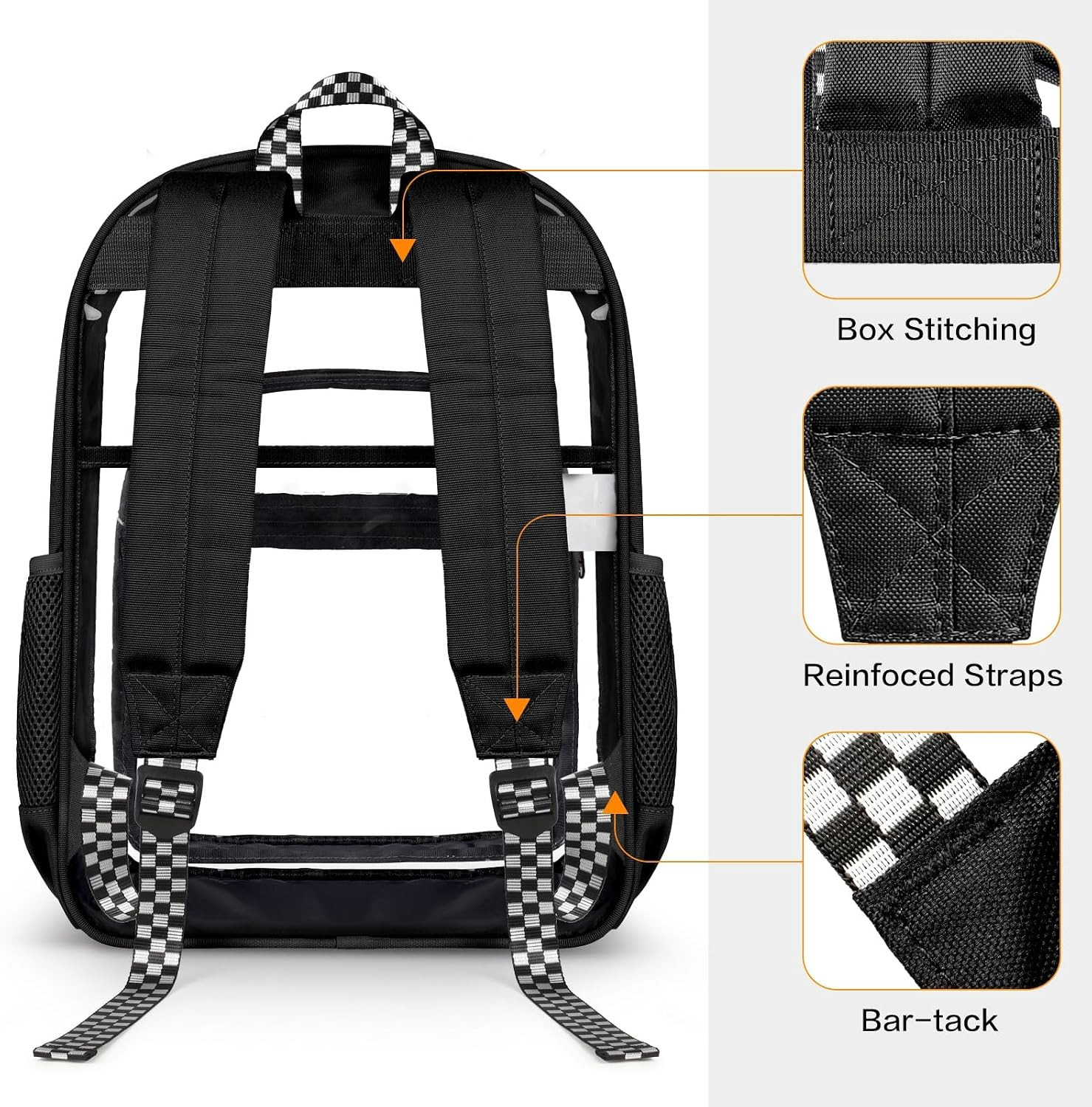 Clear Backpack Heavy Duty Fabric & PVC Transparent Bookbag, See through Bag for