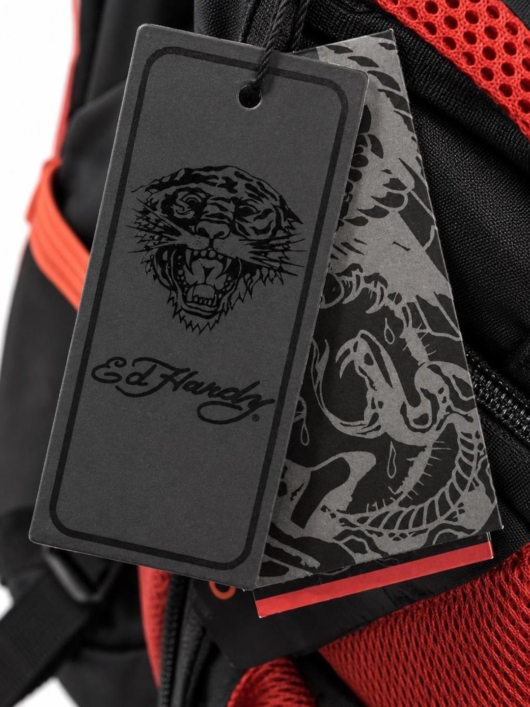 ED HARDY BLACK & ORANGE GRAPHIC ROARING TIGER EMBROIDERED LOGO BACKPACK NWT