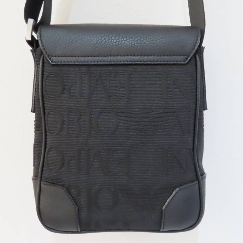 S02-k078 EMPORIO ARMANI Logo allover canvas/leather shoulder bag, black