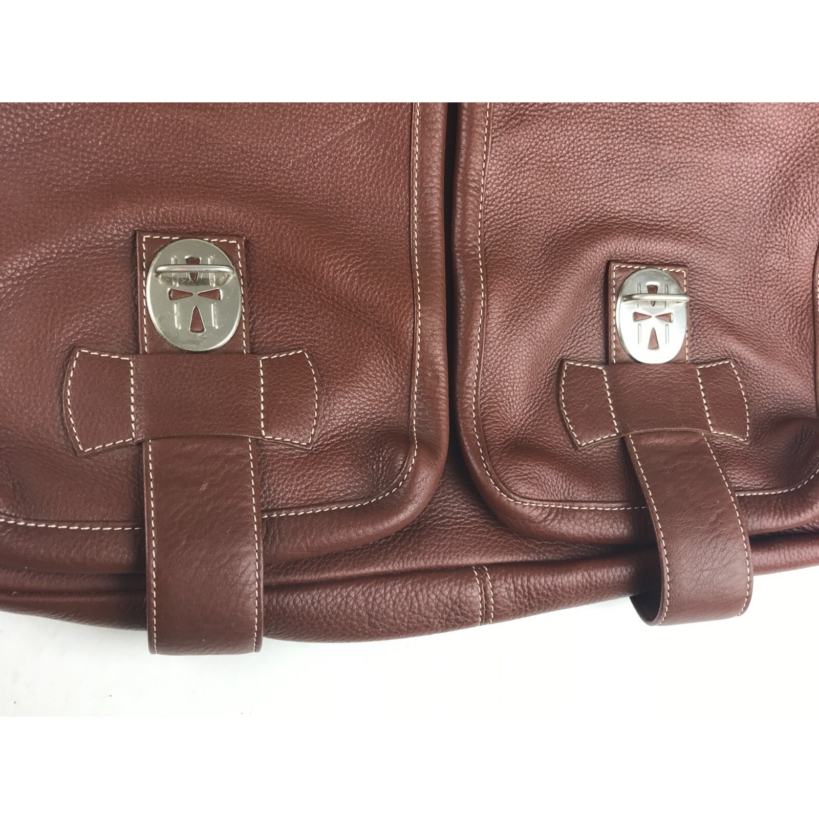 Abitare Briefcase Document Bag Mens Brown Genuine Leather Top Handle Push Lock