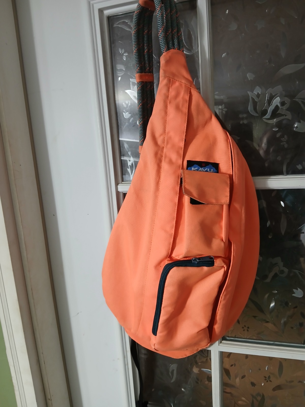 KAVU Adjustable Rope Sling Bag Bright Orange- Crossbody Outdoor Pockets