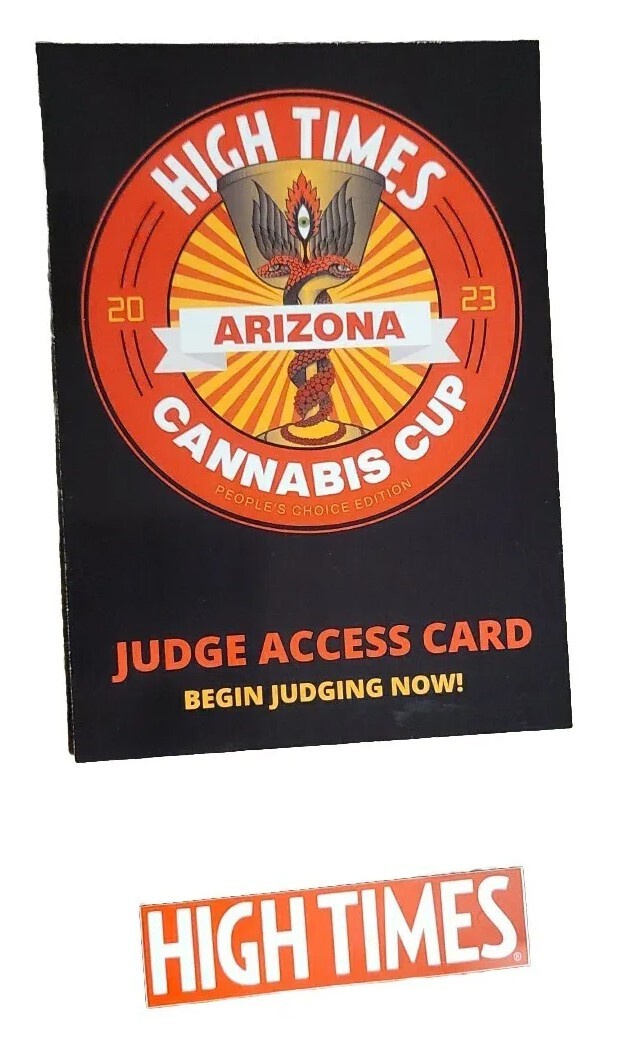 High Times Arizona 2023 Cannabis Cup Black Judges Tote Bag With Swag & Stickers.