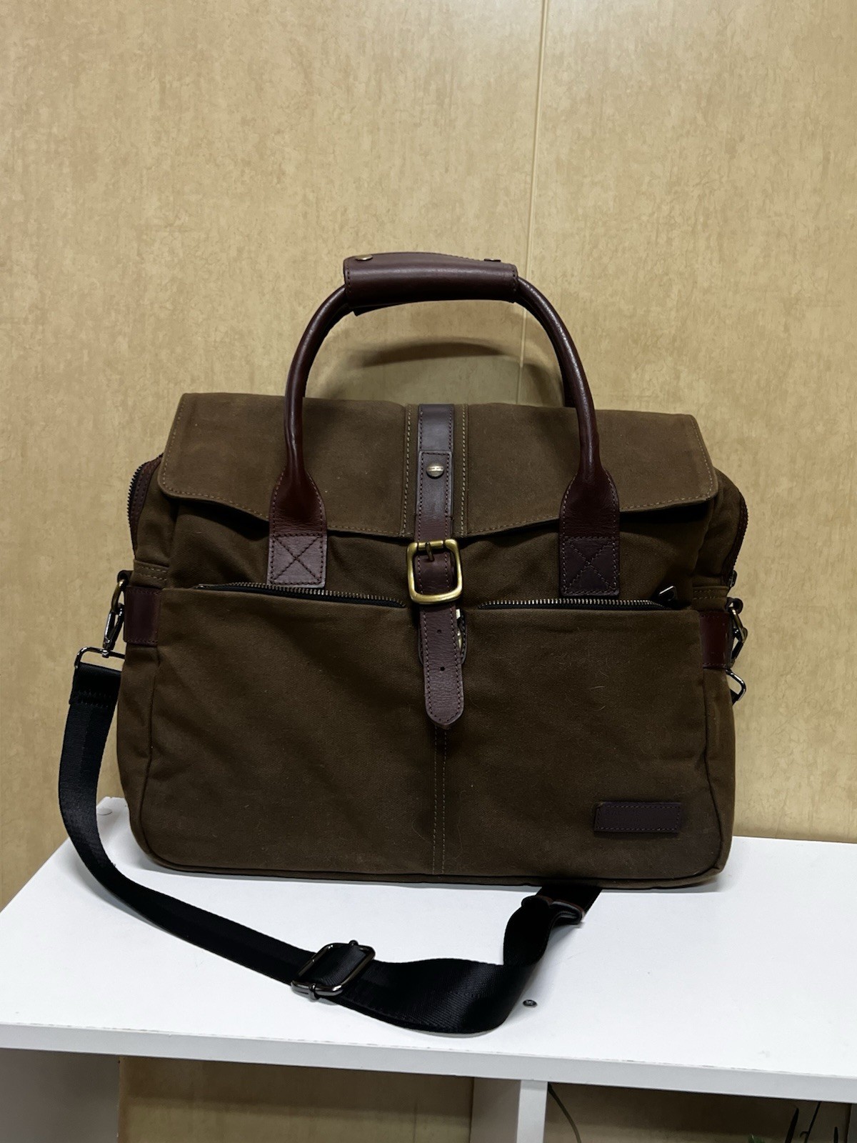 Racing Green British brown Briefcase CANVAS LEATHER SHOULDER BAG LAPTOP