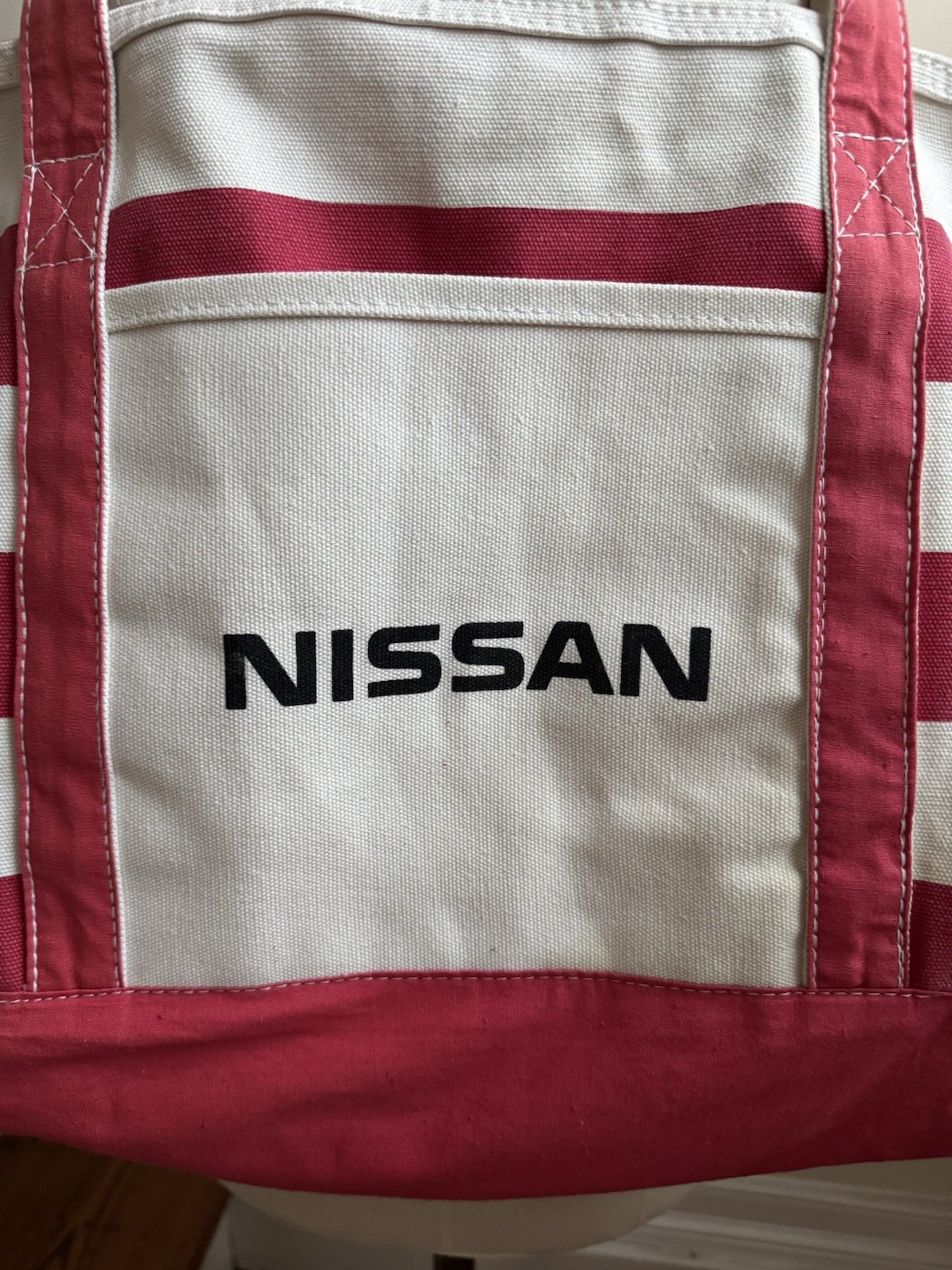 Nissan Summer Zip Tote Retro Beach Bag Red & White Striped Canvas 2013