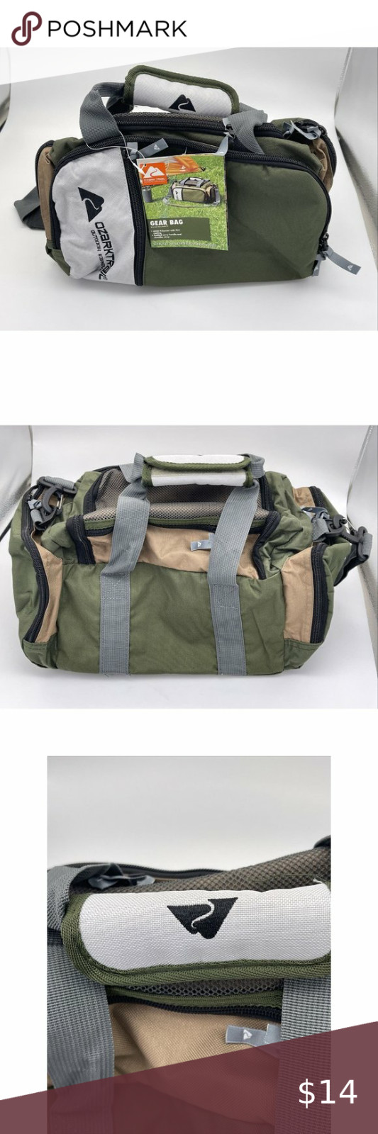 Ozark Trail Gear Duffel Bag w/ Padded Handle, Black, Green, Brown / Gym Bag