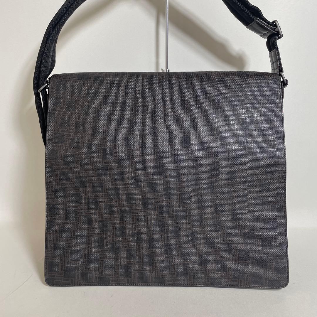 Dunhill Messenger Bag Dark Brown PVC Leather Adjustable Strap 29×33-37cm