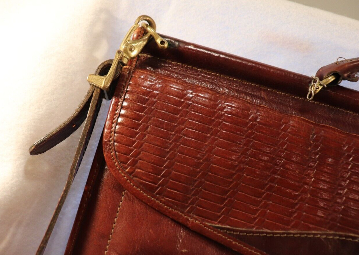 VTG JACK GEORGES WOVEN LEATHER TUSCANY COLLECTION DOUBLE GESSET FLAP BRIEFCASE