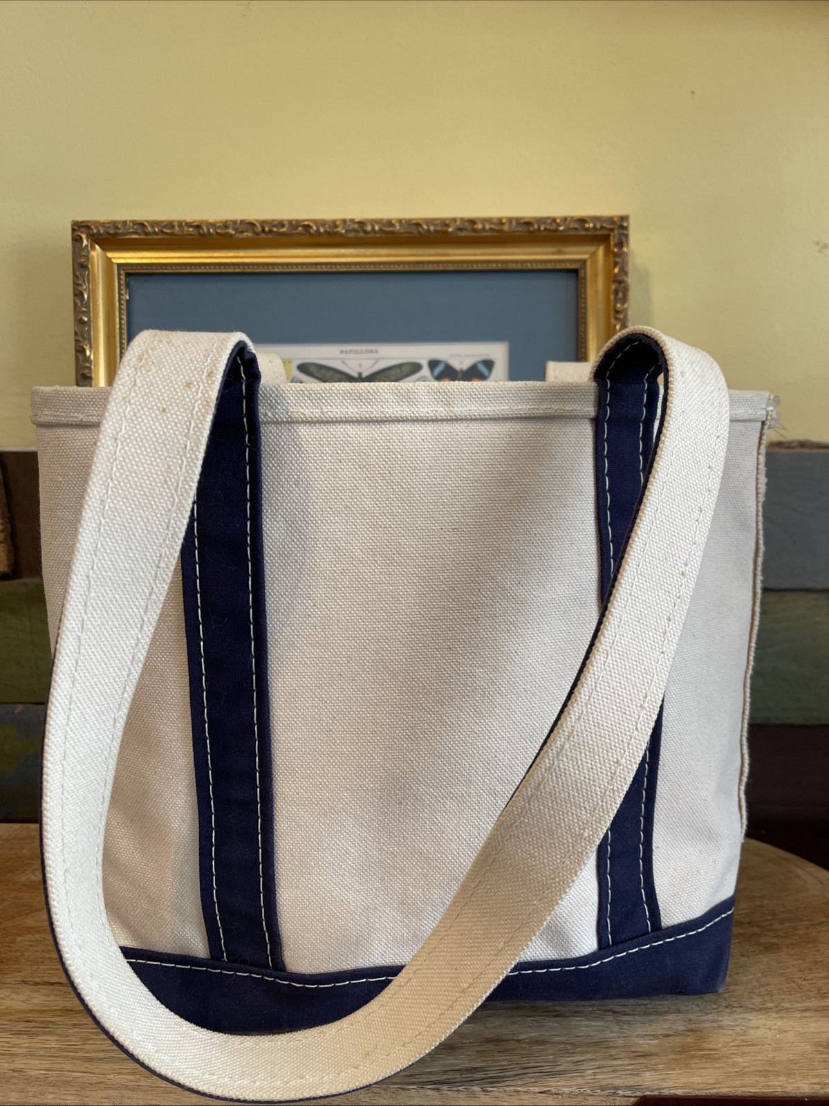 LL Bean Boat and Tote Canvas 12 x 10 x 5 USA Vintage Navy Straps Excellent