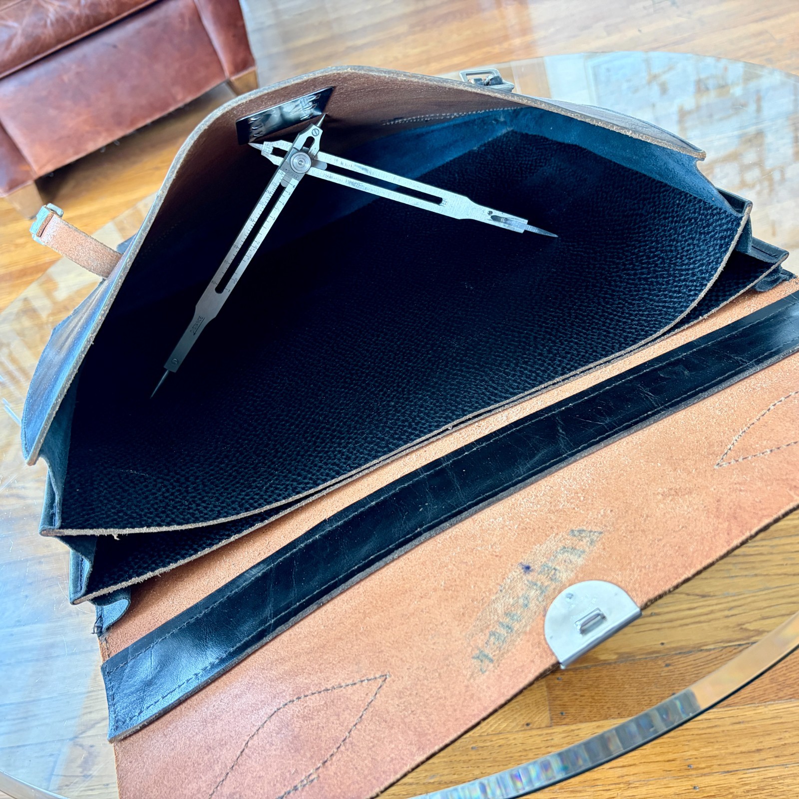 1920s Leather Briefcase Satchel Bag Double Strap Messenger MacBook Pro Blk Vtg