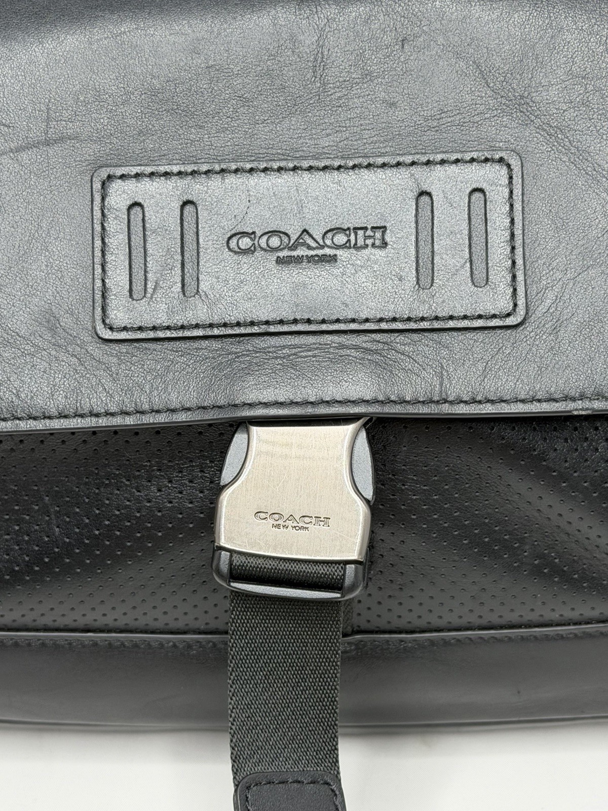 Coach Black Leather Canvas Top Handle Biker Messenger Crossbody Bag