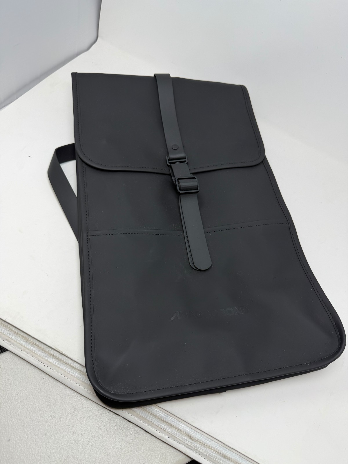 Rains Black Waterproof Laptop Backpack Matte Rucksack Macrobond Logo Minimalist