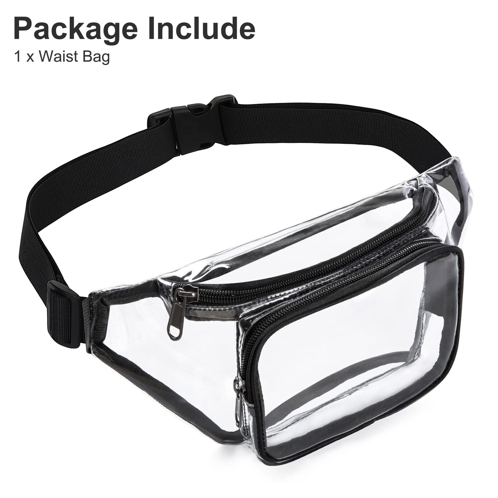 Clear Waist Pouch Bag Transparent Zipper Fanny Pack Adjustable Strap Travel Gift