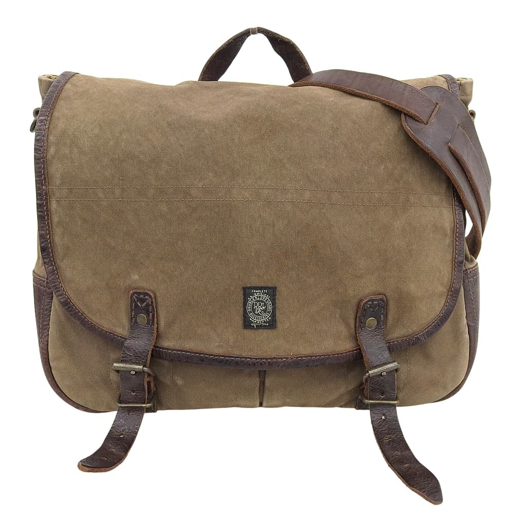 RRL Double RL Canvas Leather Messenger Bag Shoulder Men Brown Metal Ralph Lauren
