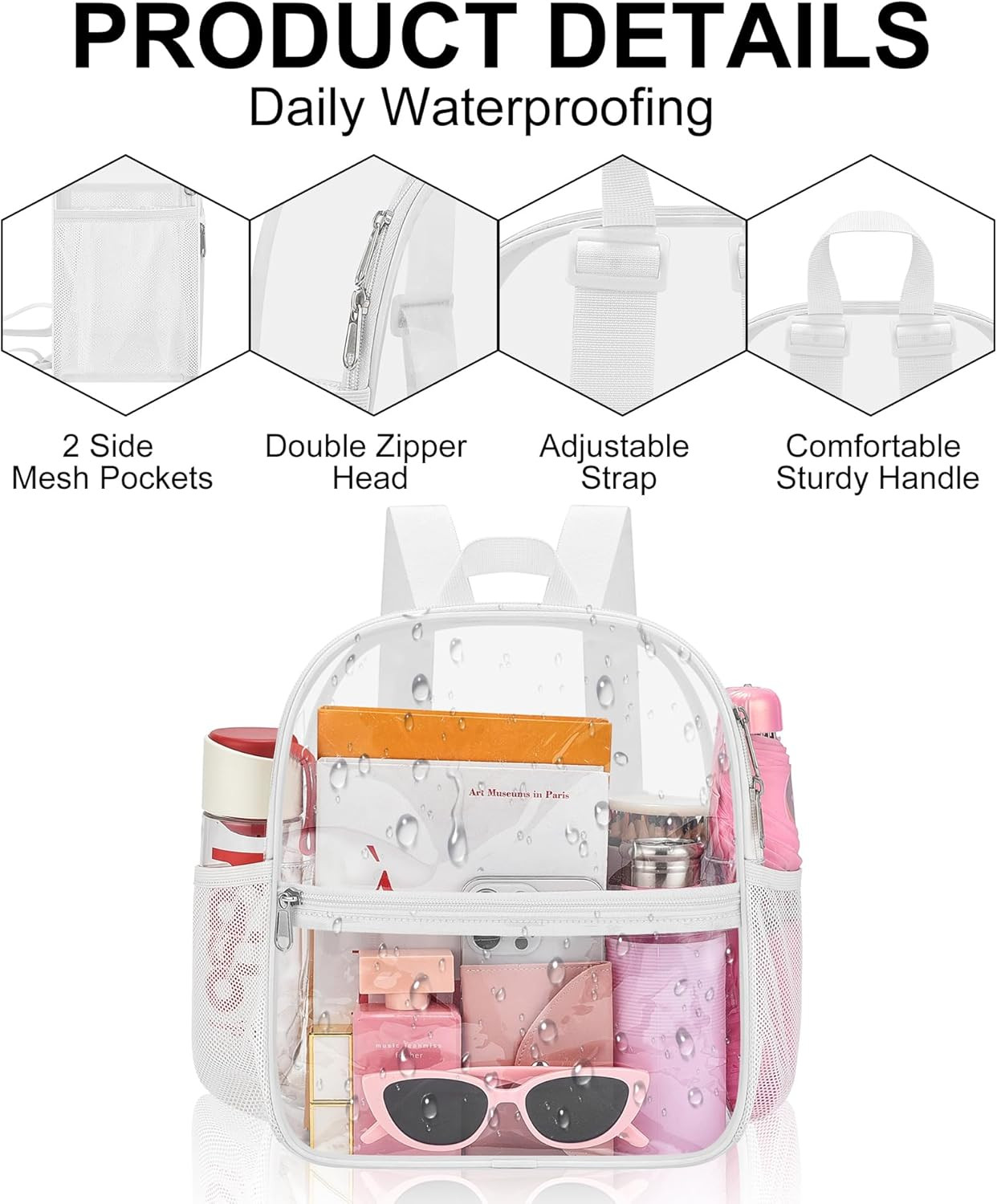 Small Clear Backpack for Stadium Events Stadium Backpack Waterproof 12X6X12 Clea