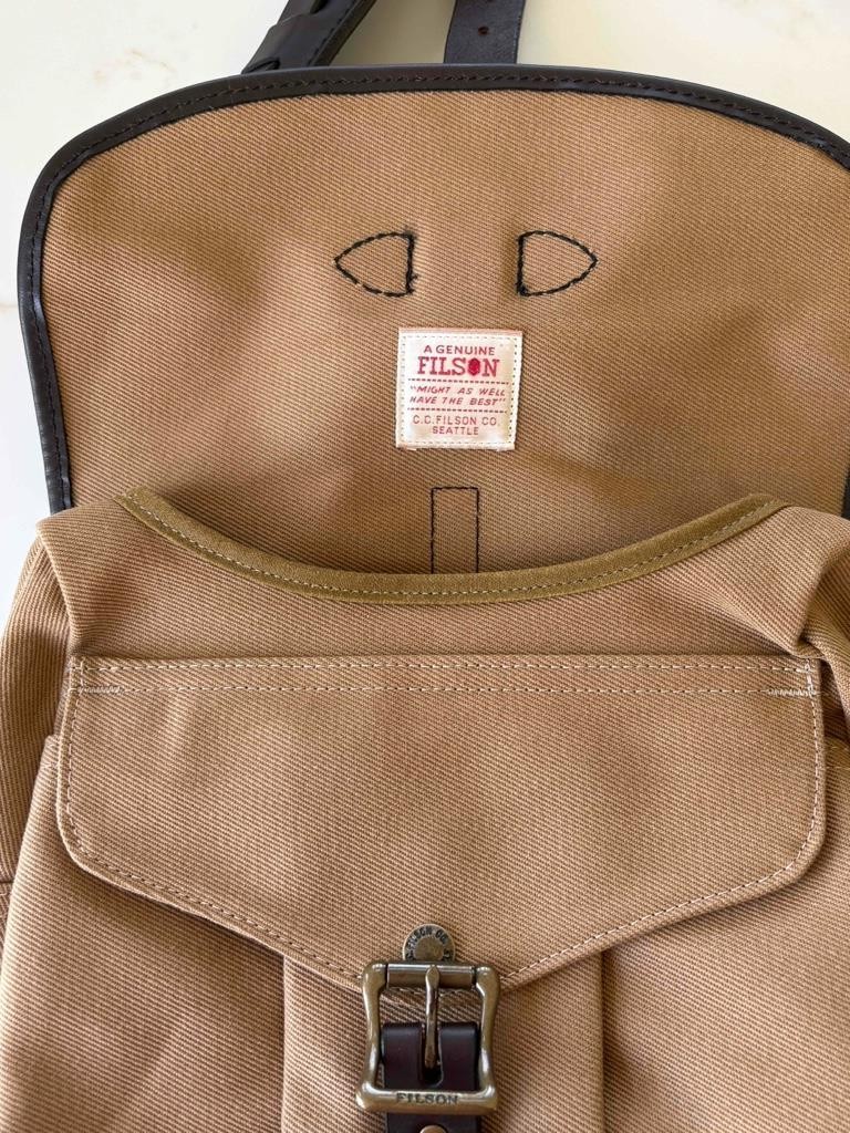 Filson Small Rugged Twill Field Bag Tan Bridle Leather Messenger Bag Made in USA