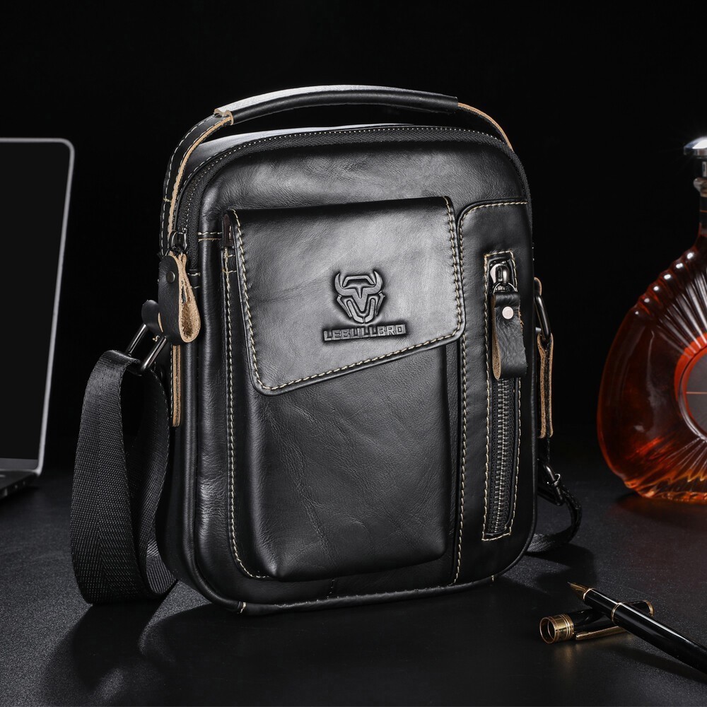 LEBULLBRO Genuine Leather Crossbody Bag for Men Sling Bag with Adjustable Strap