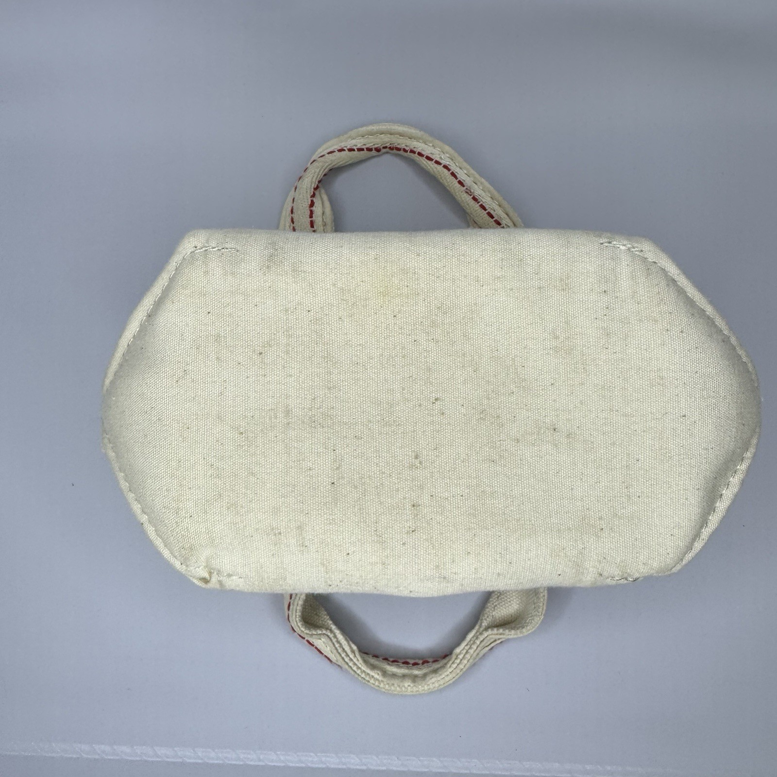 Vintage Micro Mini LL Bean Boat Tote Bag White Red Stitch Double Handle 5-1/2″