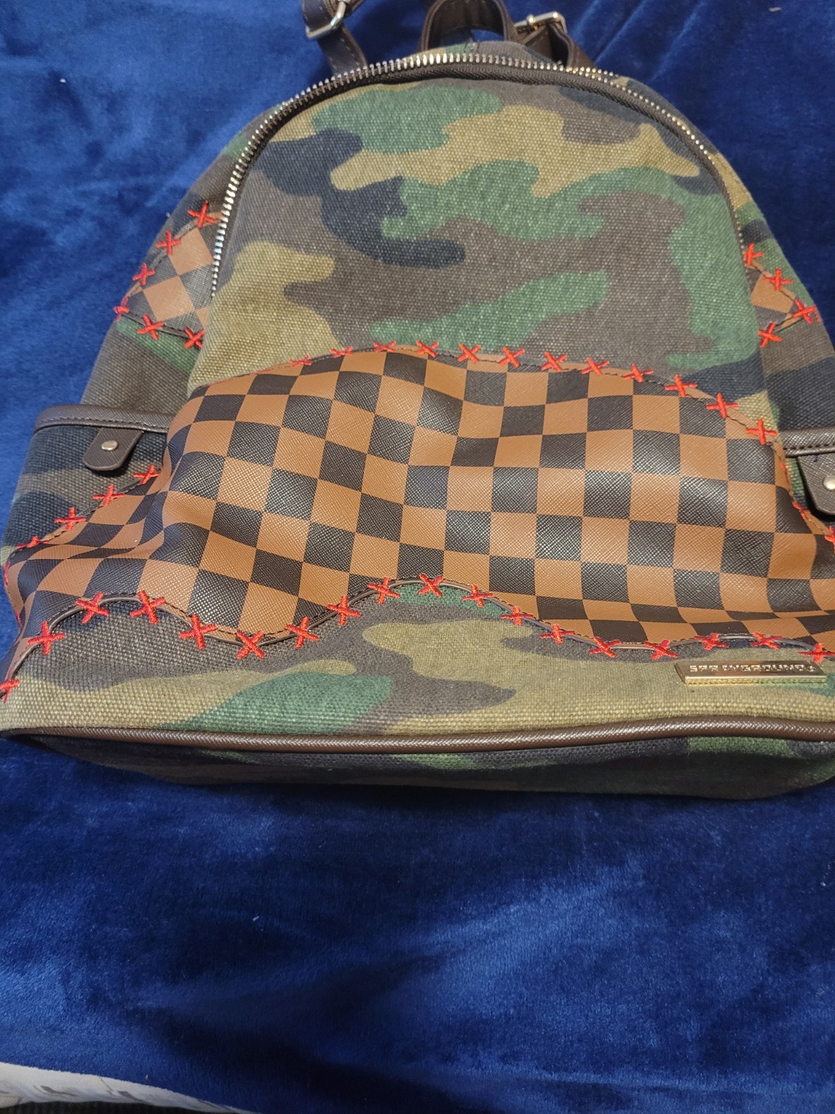 Sprayground Limited Edition Camo Backpack Brown Checkered Orange Lining Zip