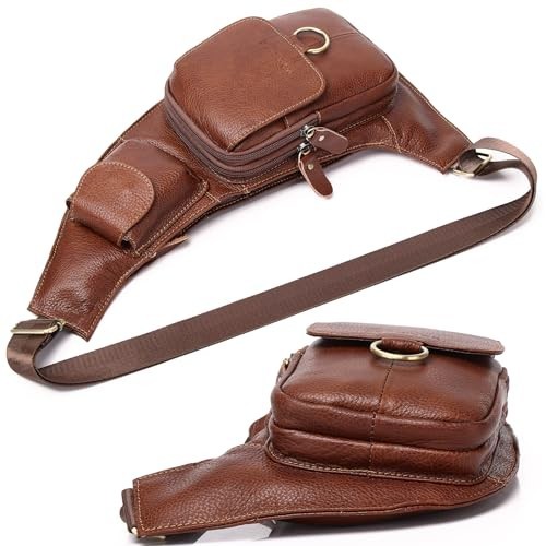 Vintage Leather Sling Bag Backpack Crossbody Shoulder Chest Daypack for Men