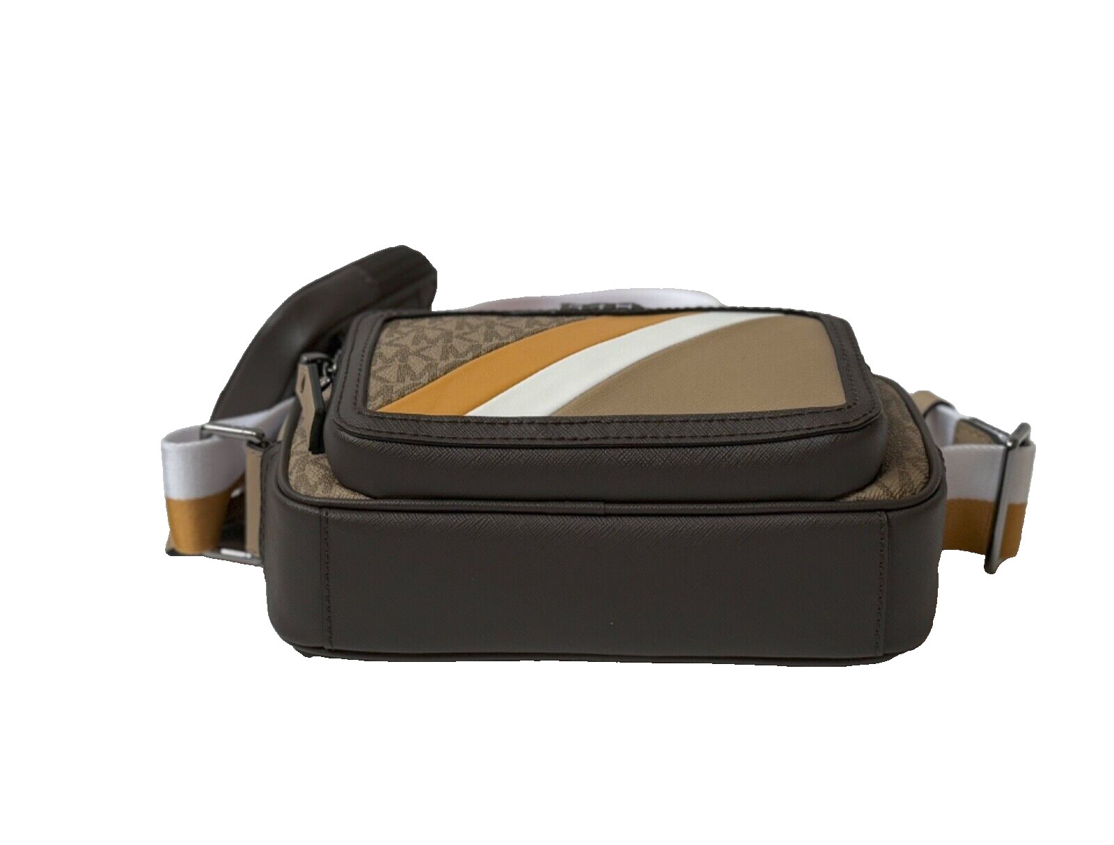 MICHAEL KORS RIVINGTON STRIPED CROSSBODY CAMERA BAG WITH POUCH GOLDEN ROD