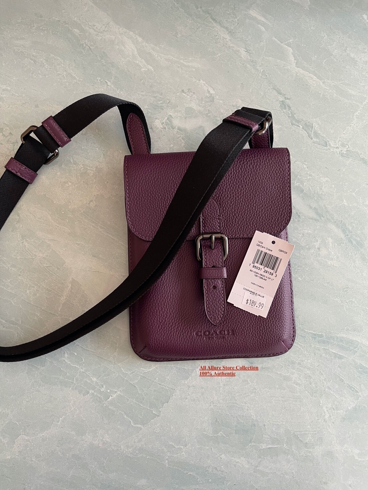 NEW AUTHENTIC COACH MENS LEATHER SMALL HUDSON CROSS BODY BAG #1309 Dark Grape