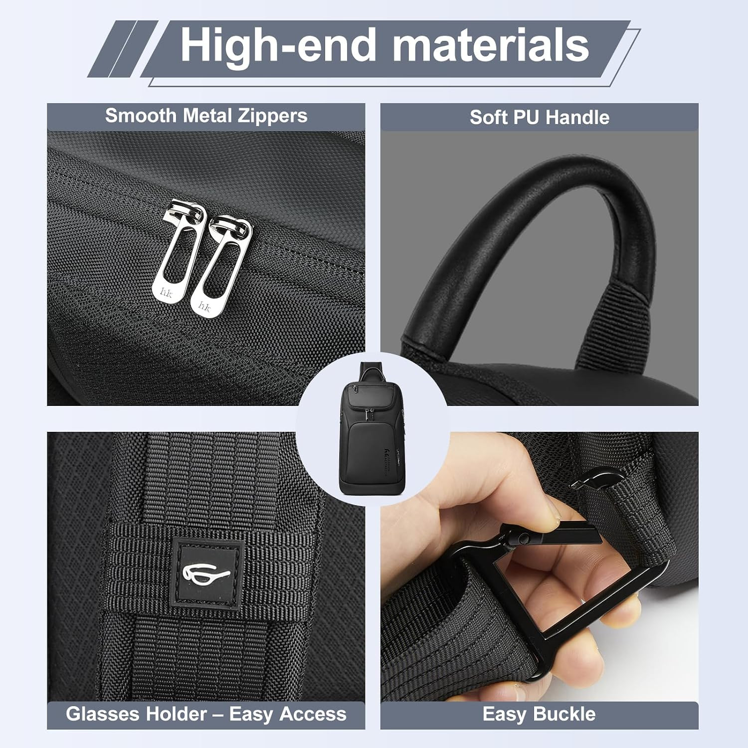 Waterproof Sling Bag for Men with Anti-Theft Pocket – Black Crossbody Backpack
