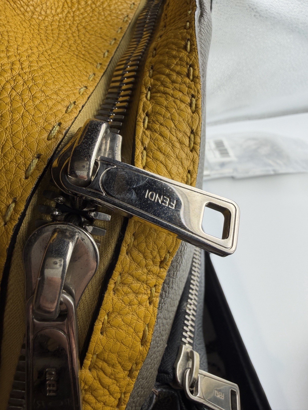 Authentic Rare Fendi Selleria Tri-Color Backpack Men Women Black Yellow Khaki