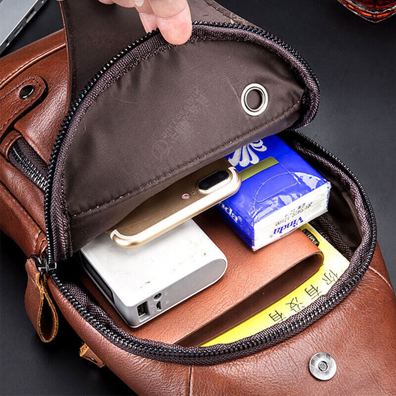 Men’s Sling Backpack Genuine Leather Chest bag Crossbody Bag Shoulder Bag New Z
