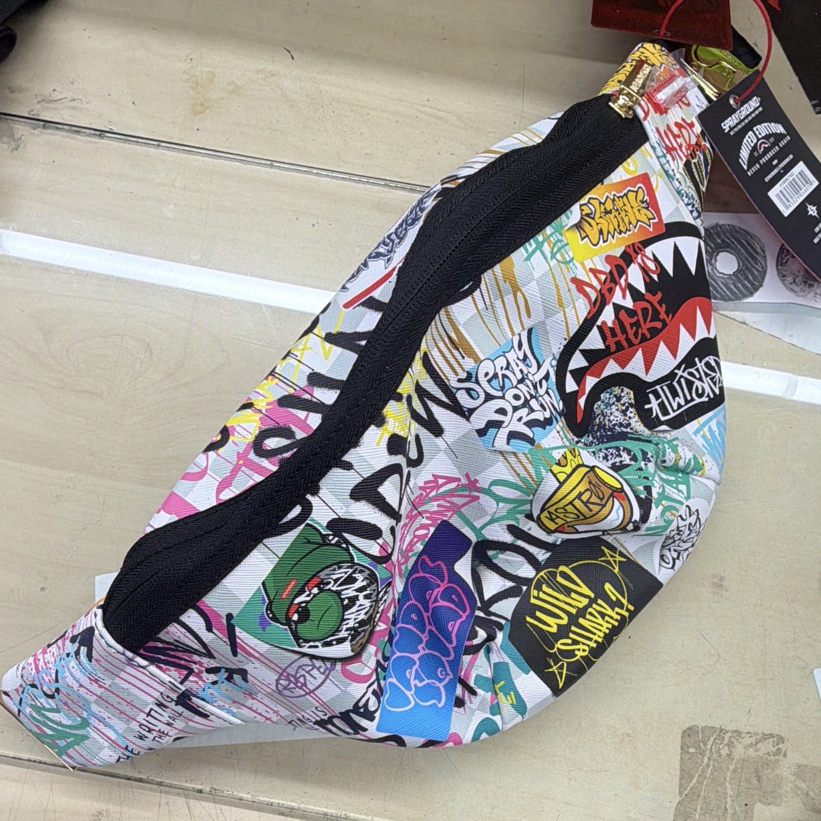 Sprayground Limited Edition Multicolor Graffiti Print Shark Belt Bag Zip
