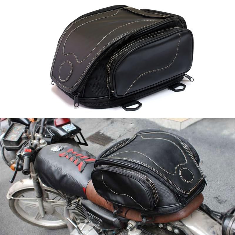 Motorcycle Tail Bag, 18-26L Expandable Retro Travel Luggage Storage