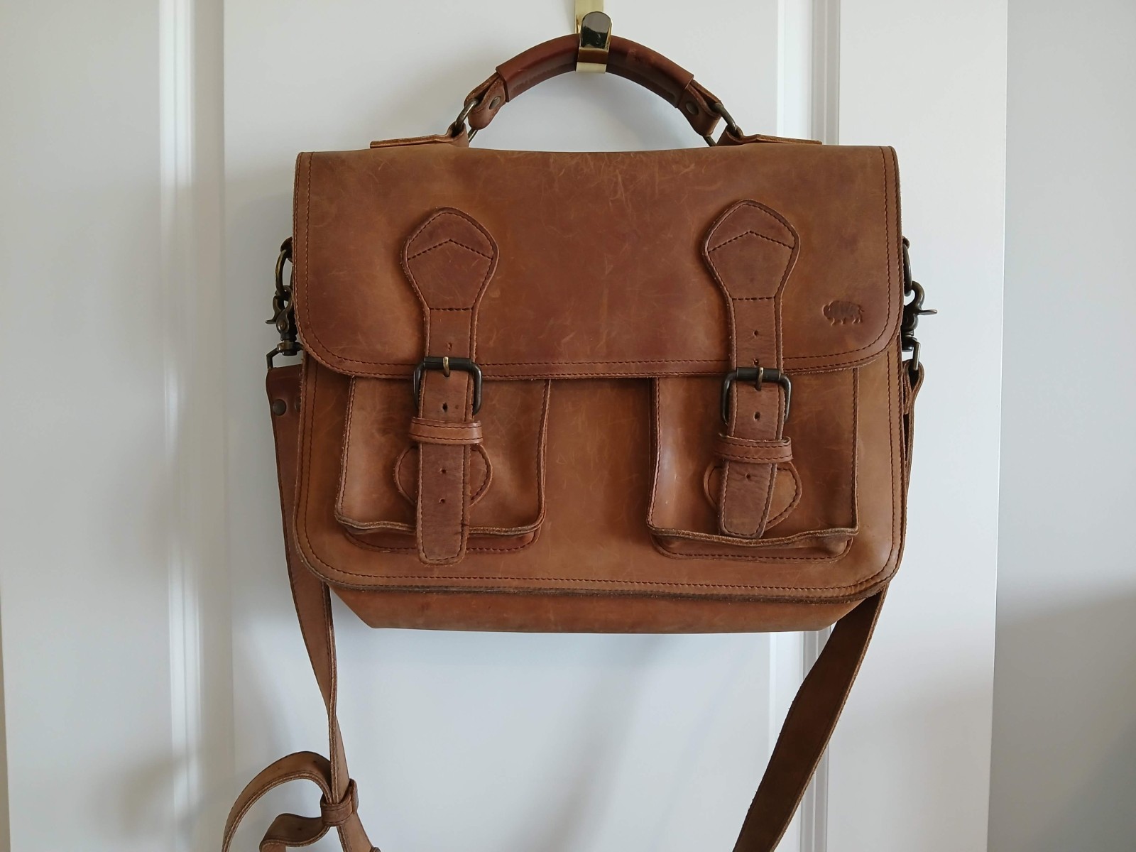 MEN’S VINTAGE BUFFALO JACKSON TRADING Co LEATHER DOUBLE POCKET MESSENGER BAG