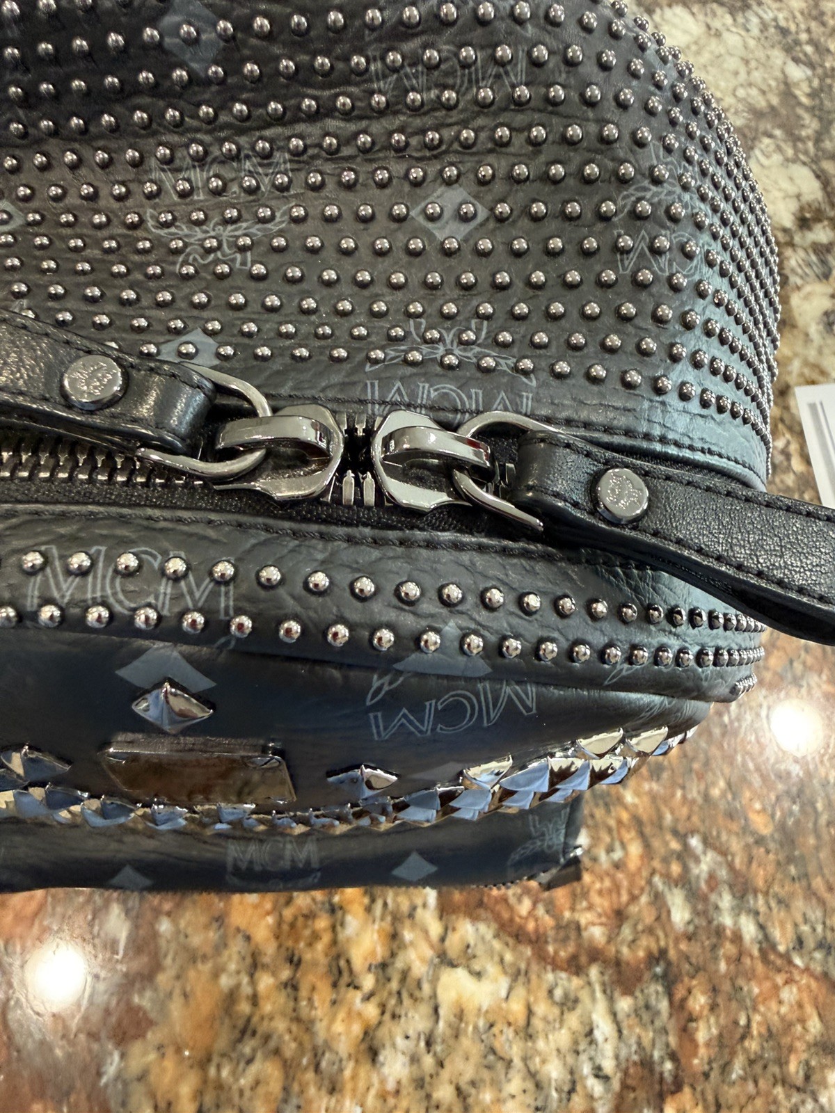 MCM Black Leather studded Backpack M Size – New without tags