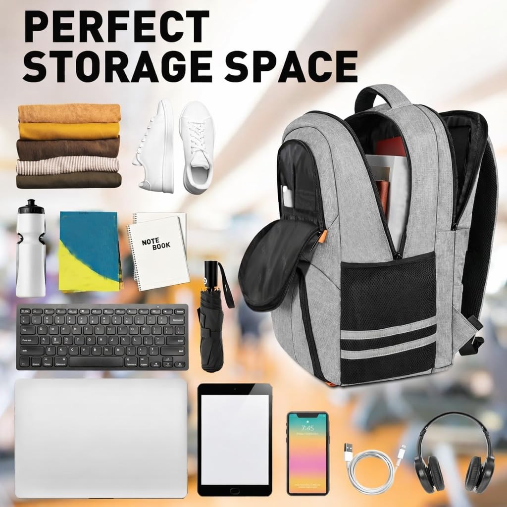 Gym Backpack Men Women Shoe Compartment Water Resistant USB Port 15.6 In Grey