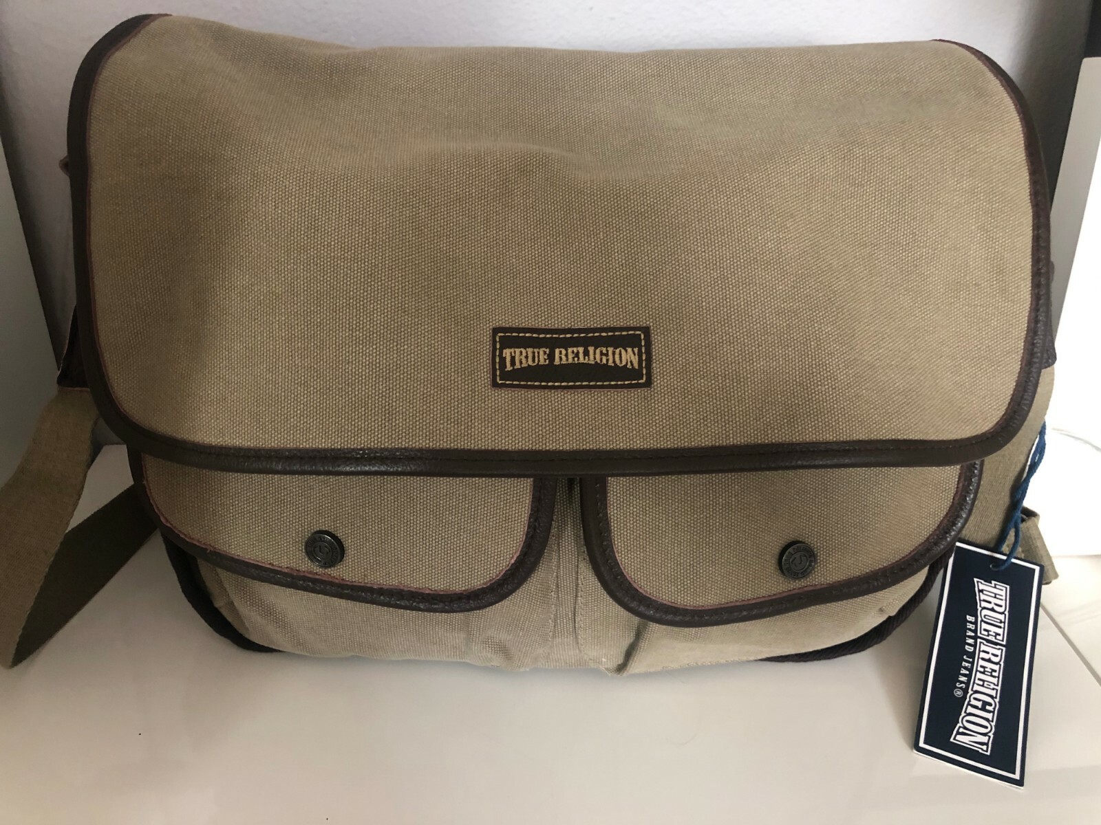 The True Religion Messenger Bag Color Olive Cotton One Size