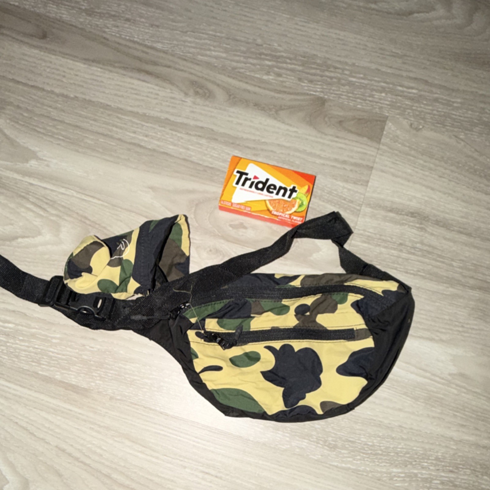 BAPE Camouflage Belt Bag Fanny Pack Black Yellow Adjustable Strap
