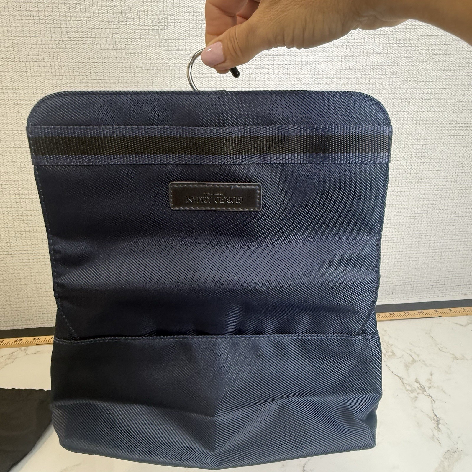 Giorgio Armani HANGING Toiletry Bag Travel make up Pouch Navy Blue New Dust Bag