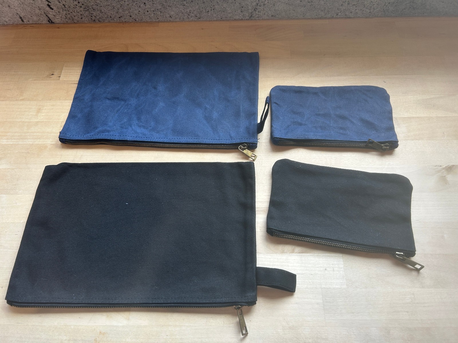 Fabric Canvas Pouches with Zipper Black, Blue- 12″x8″ (Qty 2) – 7″x4″ (Qty 2)