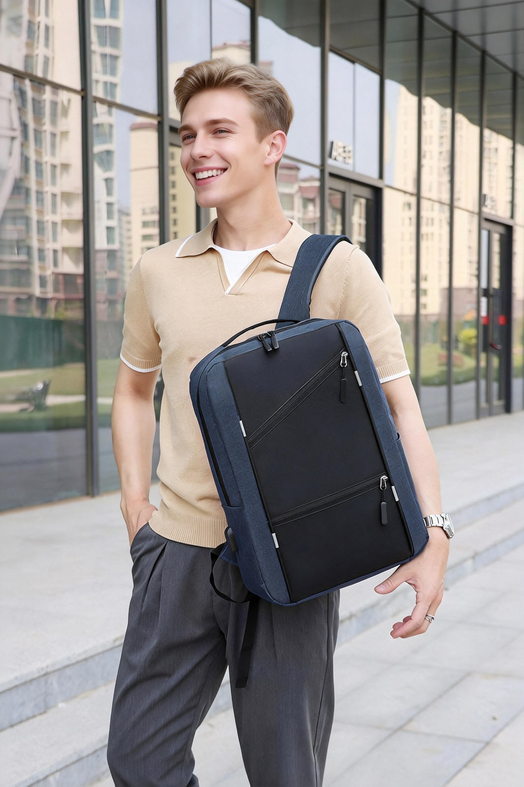 Black Business Laptop Waterproof Backpack Set Travel College School Bag